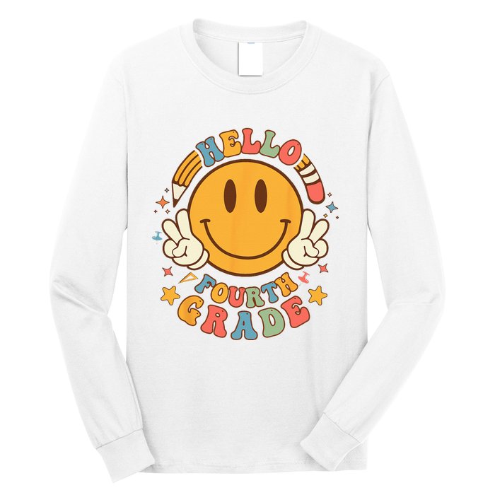 Hello Fourth Grade Back To School Groovy Teacher Student Long Sleeve Shirt