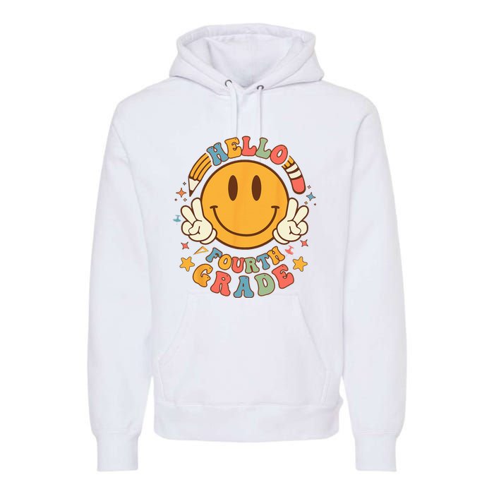 Hello Fourth Grade Back To School Groovy Teacher Student Premium Hoodie