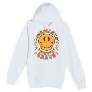 Hello Fourth Grade Back To School Groovy Teacher Student Premium Pullover Hoodie