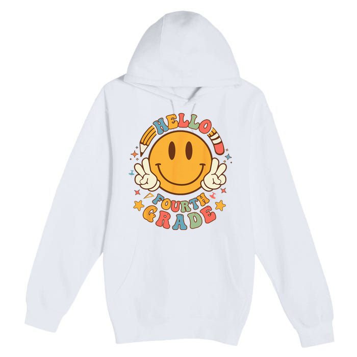 Hello Fourth Grade Back To School Groovy Teacher Student Premium Pullover Hoodie