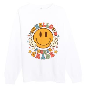 Hello Fourth Grade Back To School Groovy Teacher Student Premium Crewneck Sweatshirt