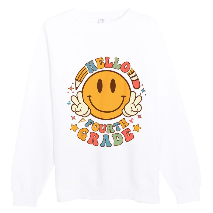 Hello Fourth Grade Back To School Groovy Teacher Student Premium Crewneck Sweatshirt