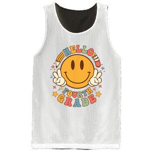 Hello Fourth Grade Back To School Groovy Teacher Student Mesh Reversible Basketball Jersey Tank