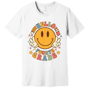 Hello Fourth Grade Back To School Groovy Teacher Student Premium T-Shirt