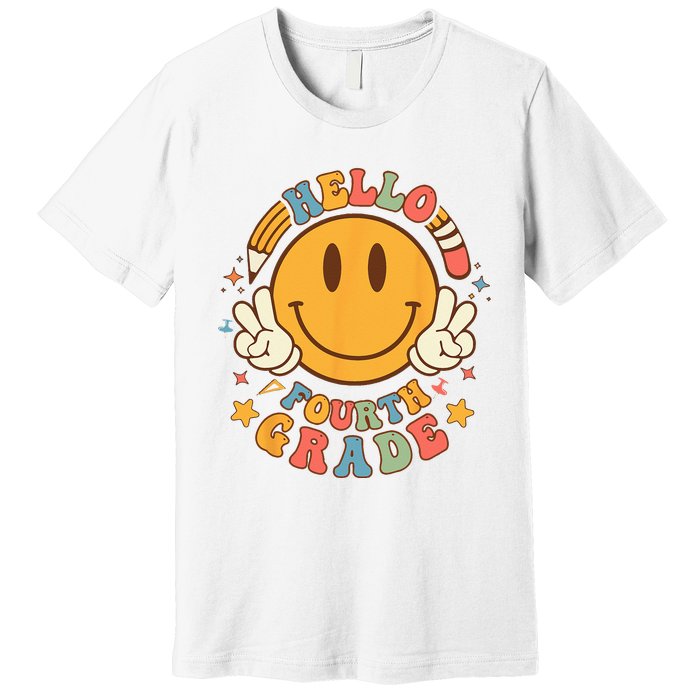 Hello Fourth Grade Back To School Groovy Teacher Student Premium T-Shirt