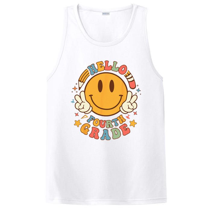 Hello Fourth Grade Back To School Groovy Teacher Student PosiCharge Competitor Tank