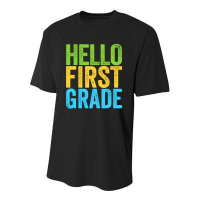 Hello First Grade Funny 1st Grade Back To School  Youth Performance Sprint T-Shirt