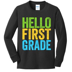 Hello First Grade Funny 1st Grade Back To School  Kids Long Sleeve Shirt