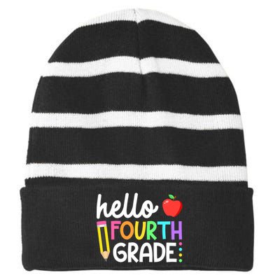 Hello Fourth Grade Team 4th Grade Back To School Teacher Striped Beanie with Solid Band