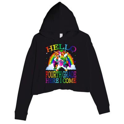 Hello Fourth Grade Here I Come Back To School Unicorn Funny Gift Crop Fleece Hoodie