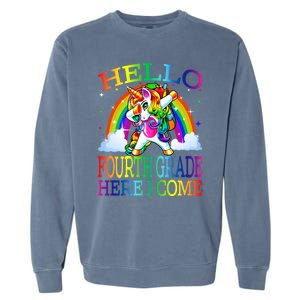 Hello Fourth Grade Here I Come Back To School Unicorn Funny Gift Garment-Dyed Sweatshirt