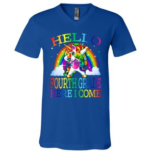 Hello Fourth Grade Here I Come Back To School Unicorn Funny Gift V-Neck T-Shirt