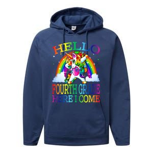 Hello Fourth Grade Here I Come Back To School Unicorn Funny Gift Performance Fleece Hoodie