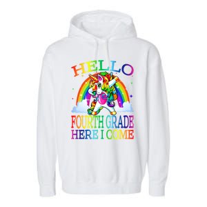 Hello Fourth Grade Here I Come Back To School Unicorn Funny Gift Garment-Dyed Fleece Hoodie