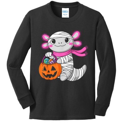 Halloween For Gir Pumpkin Axolotl Mummy Kids Long Sleeve Shirt