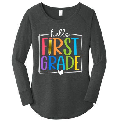 Hello First Grade Team 1st Grade Back To School Teacher Women's Perfect Tri Tunic Long Sleeve Shirt