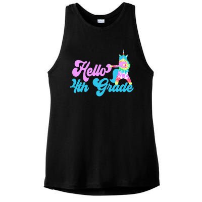 Hello Fourth Grade Outfit Tie Dye Dabbing Unicorn 4Th Gift Ladies PosiCharge Tri-Blend Wicking Tank