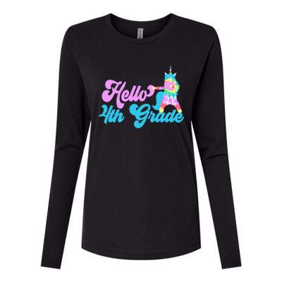 Hello Fourth Grade Outfit Tie Dye Dabbing Unicorn 4Th Gift Womens Cotton Relaxed Long Sleeve T-Shirt