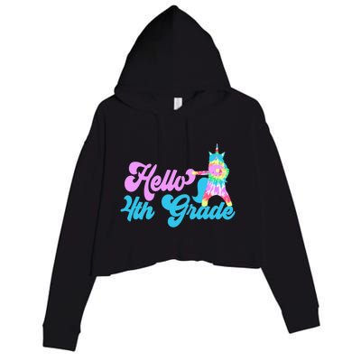 Hello Fourth Grade Outfit Tie Dye Dabbing Unicorn 4Th Gift Crop Fleece Hoodie