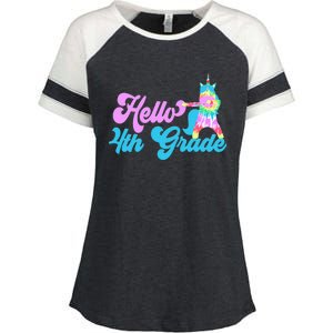 Hello Fourth Grade Outfit Tie Dye Dabbing Unicorn 4Th Gift Enza Ladies Jersey Colorblock Tee