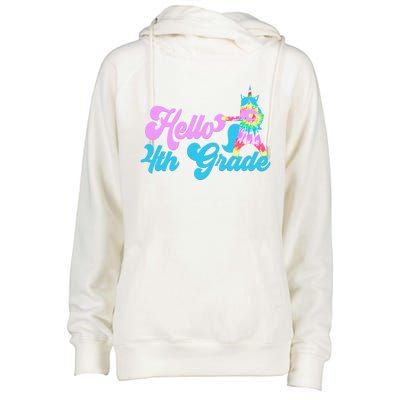 Hello Fourth Grade Outfit Tie Dye Dabbing Unicorn 4Th Gift Womens Funnel Neck Pullover Hood