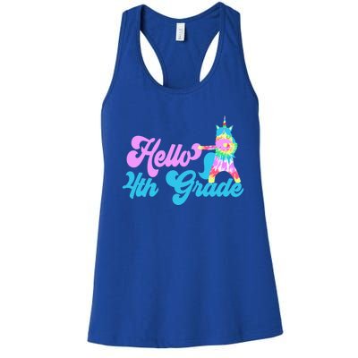 Hello Fourth Grade Outfit Tie Dye Dabbing Unicorn 4Th Gift Women's Racerback Tank