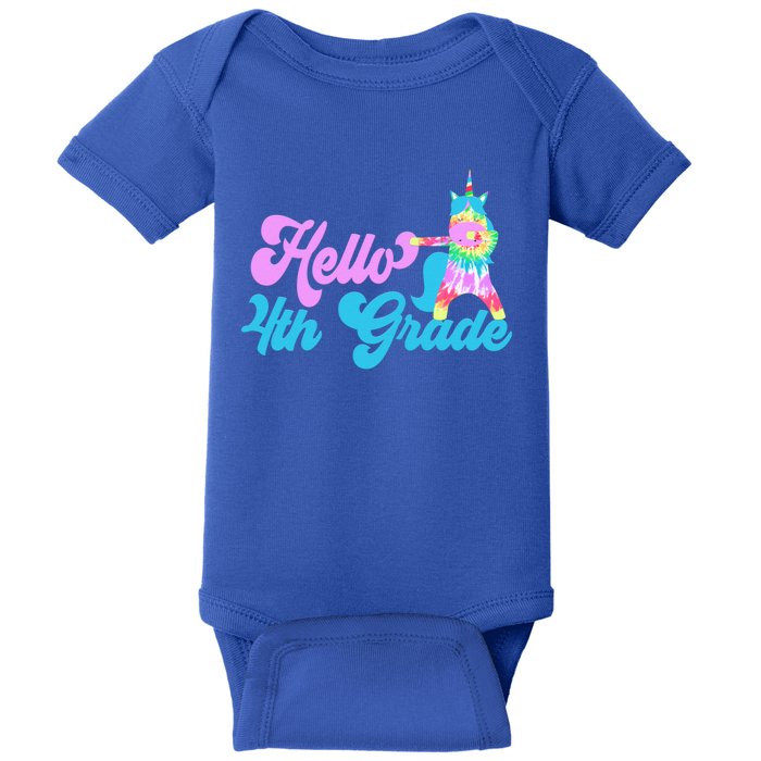 Hello Fourth Grade Outfit Tie Dye Dabbing Unicorn 4Th Gift Baby Bodysuit