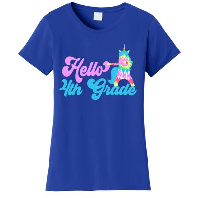 Hello Fourth Grade Outfit Tie Dye Dabbing Unicorn 4Th Gift Women's T-Shirt