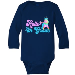 Hello Fourth Grade Outfit Tie Dye Dabbing Unicorn 4Th Gift Baby Long Sleeve Bodysuit