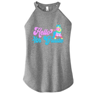 Hello Fourth Grade Outfit Tie Dye Dabbing Unicorn 4Th Gift Women’s Perfect Tri Rocker Tank