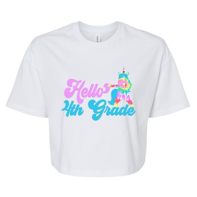 Hello Fourth Grade Outfit Tie Dye Dabbing Unicorn 4Th Gift Bella+Canvas Jersey Crop Tee