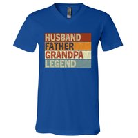 Husband Father Grandpa Legend Retro Vintage Fathers Day Great Gift V-Neck T-Shirt