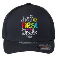 Hello First Grade Fun 1st Grade Back to School Gift Flexfit Unipanel Trucker Cap