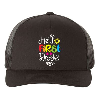 Hello First Grade Fun 1st Grade Back to School Gift Yupoong Adult 5-Panel Trucker Hat