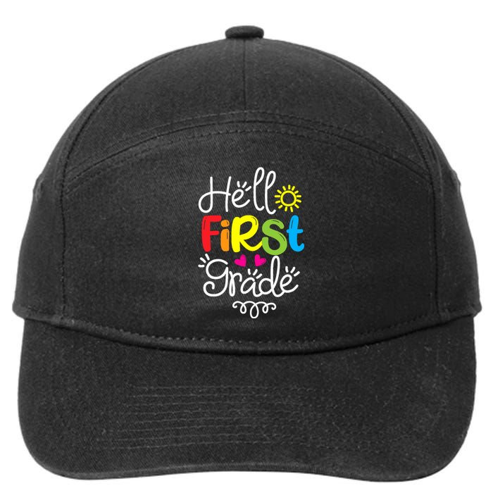 Hello First Grade Fun 1st Grade Back to School Gift 7-Panel Snapback Hat