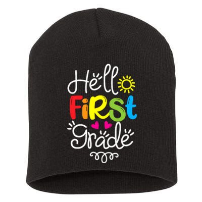 Hello First Grade Fun 1st Grade Back to School Gift Short Acrylic Beanie