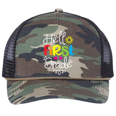 Hello First Grade Fun 1st Grade Back to School Gift Retro Rope Trucker Hat Cap