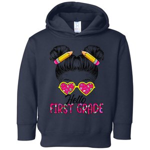 Hello First Grade Messy Bun Back To School First Day Gift Toddler Hoodie