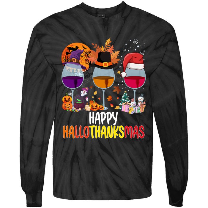 Hallothanksmas Funny Graphic Plus Size Tie-Dye Long Sleeve Shirt