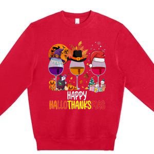 Hallothanksmas Funny Graphic Plus Size Premium Crewneck Sweatshirt