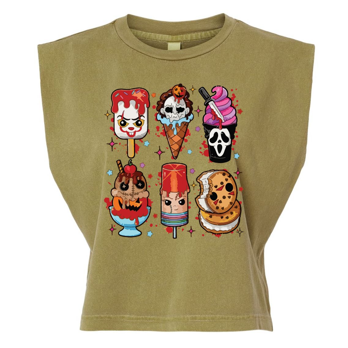 Horror Fan Gift Horror Ice Cream Dripping Ice Cream Garment-Dyed Women's Muscle Tee