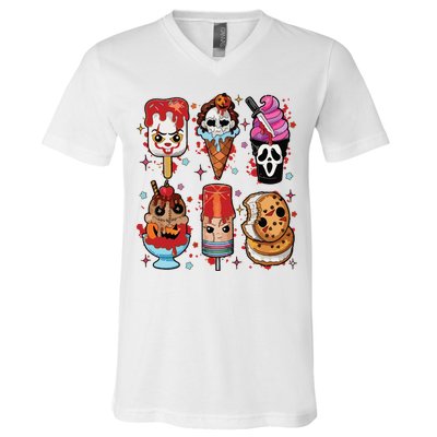 Horror Fan Gift Horror Ice Cream Dripping Ice Cream V-Neck T-Shirt