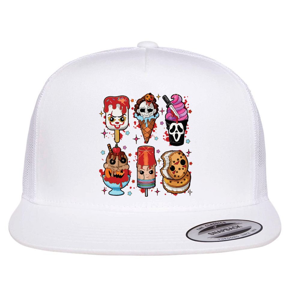 Horror Fan Gift Horror Ice Cream Dripping Ice Cream Flat Bill Trucker Hat
