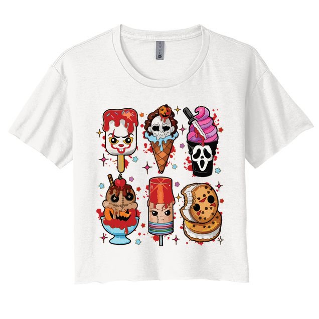 Horror Fan Gift Horror Ice Cream Dripping Ice Cream Crop Top