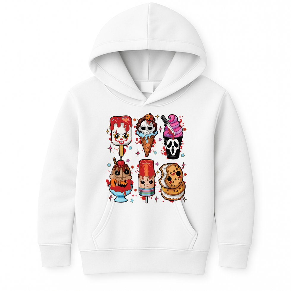 Horror Fan Gift Horror Ice Cream Dripping Ice Cream Kids Hoodie