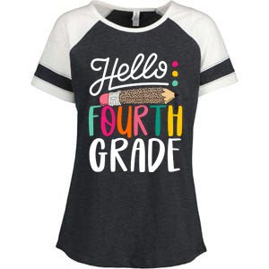 Hello Fourth Grade Leopard Pencil Team 4Th Grade Teacher Meaningful Gift Enza Ladies Jersey Colorblock Tee