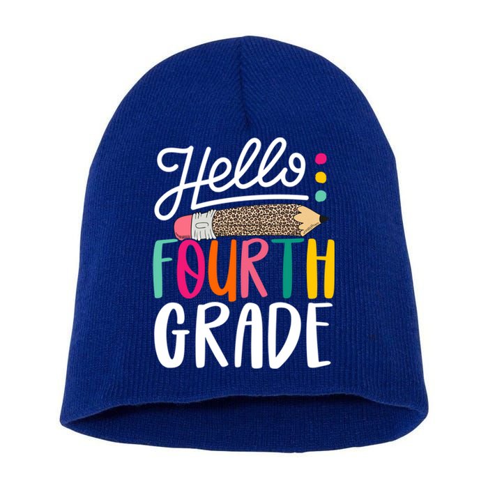 Hello Fourth Grade Leopard Pencil Team 4Th Grade Teacher Meaningful Gift Short Acrylic Beanie