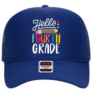 Hello Fourth Grade Leopard Pencil Team 4Th Grade Teacher Meaningful Gift High Crown Mesh Back Trucker Hat