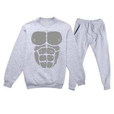 Halloween Funny Gorilla Monkey Belly Chest Costume Premium Crewneck Sweatsuit Set