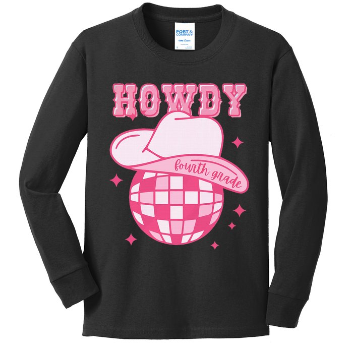 Howdy Fourth Grade Disco Cowboy Back To School Teacher Kids Long Sleeve Shirt